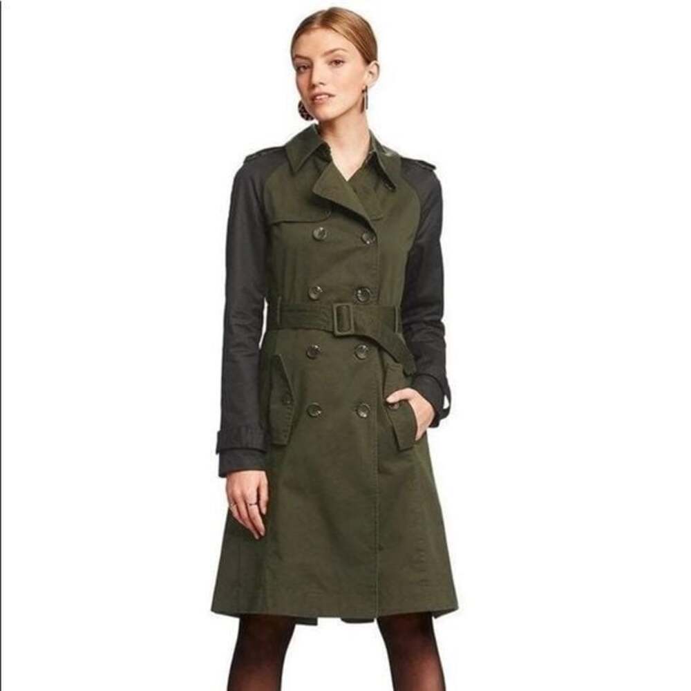 Altuzarra Olive Green Contrast-Sleeve Cotton Twill Trench Coat XS